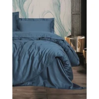 Parure de lit - 1 housse de couette 220 x 240 cm + 2 taies d'oreiller 60 x 60 cm - Satiné 100% coton - Bleu(m-3)