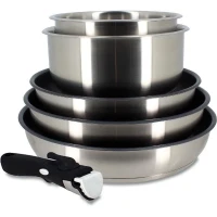 Batterie de cuisine - Induction - MENASTYL - 7930018 - Inox - 6 pieces - Poignée amovible - Gris(m-1)