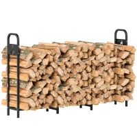 Outsunny Suporte Metálico para Lenha 199x30x121 cm Suporte para Lenha de Exterior com Estrutura de Aço Pés Extra Preto(m-10)
