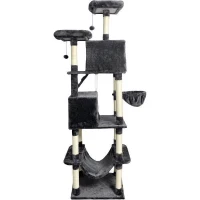 TAYLOR Arbre a chat - 60 x 50 x 206 cm - Gris foncé -  2 plateformes, 1 perchoir, 2 cabanes, 1 hamac(m-3)