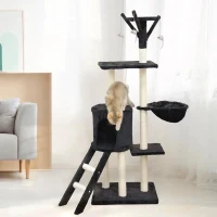 JIPSY Arbre a chat noir 79 x 34 x 138 cm - 3 plateformes, 1 perchoir, 1 niche,  1 escalier, poteaux a griffer(m-2)