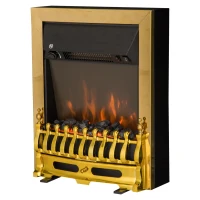 HOMCOM Lareira Elétrica Efeito de Chama Termóstato 1000W/2000W Preto e Dourado 48,2x18,5x59,2 cm(m-6)