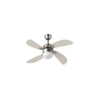 FARELEK - BERMUDES Ø 107 cm - Ventilateur de plafond réversible, 4 pales chene clair + éclairage 1 globe 60W E27 - 112423(m-3)