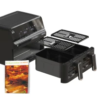 HOMCOM 8L Family Size Air Fryer Oven with Dual Baskets, Digital Air Fryer with 8 Presets, Recipe Cookbook, 60-Minute Timer for Oil Free & Low Fat Healthy Cooking, 2500W, Black(m-8)