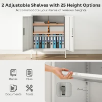HOMCOM Verschließbarer Stahlschrank mit 2 Türen, Büroschrank, verstellbare Regale, für Homeoffice, Wohnzimmer, Garage, Weiß(m-4)