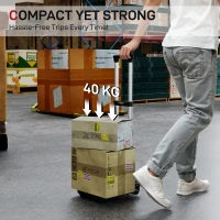 HOMCOM Cărucior portbagaj pliabil de 40 kg cu 2 curele, mâner telescopic, din aluminiu și plastic, negru(m-4)