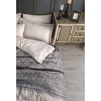 Parure de lit - 1 housse de couette 220 x 240 cm + 2 taies d'oreiller 60 x 60 cm - 65% coton, 35% polyester - Gris(m-2)