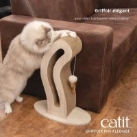 Griffoir pour chat - CATIT - Pixi Queue de chat - Avec balle en tissu et plume - Aspect chene naturel(m-2)