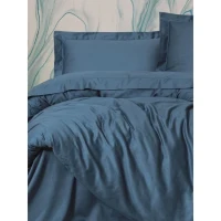 Parure de lit - 1 housse de couette 220 x 240 cm + 2 taies d'oreiller 60 x 60 cm - Satiné 100% coton - Bleu(m-4)