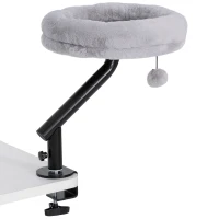 PawHut Katzen-Schreibtischbett, Katzenbett für Schreibtisch mit 360°Drehung, verstellbarer Höhe, Katzenliege mit abnehmbarem, maschinenwaschbarem Bett, für Katzen unter 6 kg, Heimbüro, Grau(m-10)