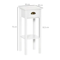 HOMCOM Conjunto 2 Mesas Laterais Gaveta e Prateleira Mdf Branco 30x30x75 cm(m-3)