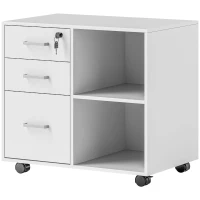 HOMCOM Suporte para Impressora 3 Gavetas Trancáveis com Rodízios 60x40x56 cm Branco(m-7)