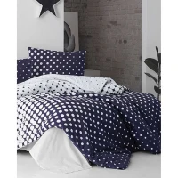 Parure de lit - 1 housse de couette 220 x 240 cm + 2 taies d'oreiller 60 x 60 cm - 100% coton renforcé - Bleu(m-4)