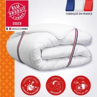 Couette 140x200 cm DODO CHAMPS DE LIN - Chaude - 450G/m² - Couette 1 personne -Douce et Chaude -Anti-acariens Antibactériens -Blanc(m-1)
