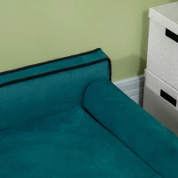Pawhut Sofá para Cães e Gatos Escandinavo Almofada Macia Removível Pés em Madeira Maciça 100x62x32 cm Verde Azulado(m-5)