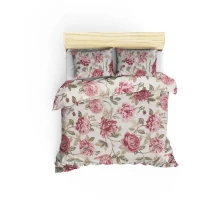 Parure de lit - 1 housse de couette 220 x 240 cm + 2 taies d'oreiller 60 x 60 cm - 65% coton, 35% polyester - Creme(m-2)