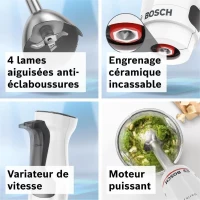 Mixeur plongeant - BOSCH - MSM4W221 - 600 W - 4 lames aiguiseés - Bol mélangeur - Mini hachoir - Fouet - Engrenage céramique(m-3)