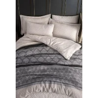 Parure de lit - 1 housse de couette 220 x 240 cm + 2 taies d'oreiller 60 x 60 cm - 65% coton, 35% polyester - Gris(m-3)