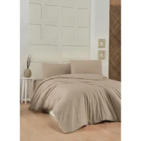 Parure de lit - 1 housse de couette 220 x 240 cm + 2 taies d'oreiller 60 x 60 cm - 100% coton renforcé - Beige(m-2)