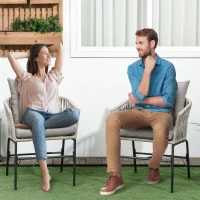 Outsunny Conjunto de 2 Poltronas Cadeiras de Jardim 2 Lugares em Metal e Corda Pe com Almofadas Preto e Cinza(m-2)