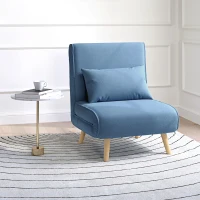 HOMCOM Poltrona Chaise Conversível 3 em 1 Cama Poltrona Cama 1 Lugar Encosto 5 Posições em Tecido com Almofada Azul(m-2)