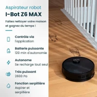 EZIclean I-BOT Z6 MAX  - Robot aspirateur laveur connecté 150 min - 2 kPa - 0,43 L - Noir(m-2)