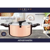 Faitout 24 cm - ARTHUR MARTIN - AM945GT - 3 couches triple action : cuivre, aluminium, inox - Tous feux dont induction(m-3)