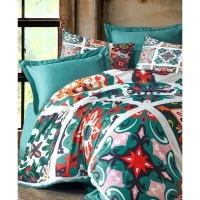 Parure de lit - 1 housse de couette 220 x 240 cm + 2 taies d'oreiller 60 x 60 cm - 100 % polyester microsatin - Vert(m-3)
