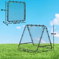 HOMCOM Rede de Rebote Dobrável para Treino Desportivo Ajustável em 5 Níveis de Ângulo com Tubo de Aço 100x95x90 cm Preto(m-3)