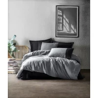 Parure de lit - 1 housse de couette 220 x 240 cm + 2 taies d'oreiller 60 x 60 cm - 100% coton renforcé - Gris(m-1)