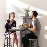 HOMCOM Conjunto Mesa de Bar 3 Peças com Bancos e Estantes Efeito Madeira Natural(m-5)