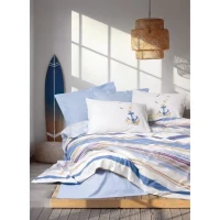 Parure de lit - 1 housse de couette 220 x 240 cm + 2 taies d'oreiller 60 x 60 cm - 100% coton renforcé - Bleu(m-1)