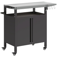 Outsunny Carrinho de Churrasco com Tampo em Aço Inoxidável Prateleira Dobrável e Ganchos 116x50x93 cm Preto