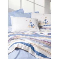 Parure de lit - 1 housse de couette 220 x 240 cm + 2 taies d'oreiller 60 x 60 cm - 100% coton renforcé - Bleu(m-4)