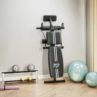 HOMCOM Banco de Musculação com Encosto Ajustável em 7 Posições Extensão de Pernas e Banda de Resistência 54x160x106cm Preto e Azul(m-9)