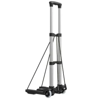 HOMCOM Cărucior portbagaj pliabil de 40 kg cu 2 curele, mâner telescopic, din aluminiu și plastic, negru(m-10)