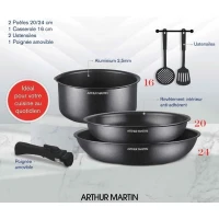 Batterie de cuisine - Tous feux dont induction - Arthur Martin - AM9582 - Aluminium - Anti-adhésif - 6 pieces - Poignée amovible(m-3)