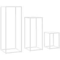 Outsunny Conjunto 3 Suportes Quadrados para Plantas em Metal Empilháveis Branco(m-1)