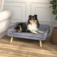 PawHut Sofá para Cães e Gatos Escandinavo com Almofada Removível Veludo e Pés em Madeira 102x58,5x42,5 cm Cinza(m-2)