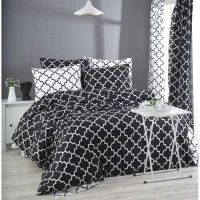 Parure de lit - 1 housse de couette 220 x 240 cm + 2 taies d'oreiller 60 x 60 cm - 100% coton renforcé - Noir(m-1)