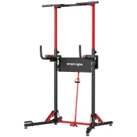 SPORTNOW Estação Multifunções Barra de Tração Dobrável e Cadeira Romana 99x79x127-223 cm Aço Preto e Vermelho(m-7)