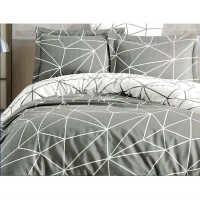 Parure de lit - 1 housse de couette 220 x 240 cm + 2 taies d'oreiller 60 x 60 cm - 100% coton renforcé - Gris(m-1)