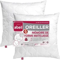 ABEIL Lot de 2 Oreillers a mémoire de forme matelassés- 60x60 cm - Blanc(m-1)