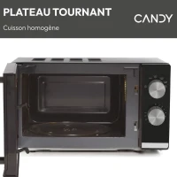 Micro-ondes Candy Moderna CMW20TNMB 700 W 20L Noir - Fonction Décongélation - Plateau Tournant en Verre - 6 Niveaux de Puissance(m-5)