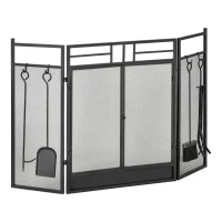 HOMCOM Frente para Lareira de 3 Painéis 2 em 1 com Acessórios Estrutura de Metal 122x80 cm Preto(m-7)