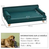 Pawhut Sofá para Cães e Gatos Escandinavo Almofada Macia Removível Pés em Madeira Maciça 100x62x32 cm Verde Azulado(m-3)