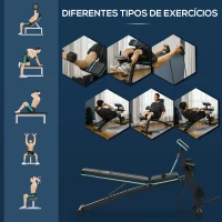 HOMCOM Banco de Musculação com Encosto Ajustável em 7 Posições Extensão de Pernas e Banda de Resistência 54x160x106cm Preto e Azul(m-6)