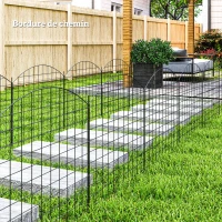 Outsunny Cerca Decorativa de Jardim em Metal 6 Peças 460x97 cm Preto(m-5)