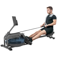 SPORTNOW Water Rowing Machine with Wheels, Vertical Storage, Adjustable Resistance, for Strength, Cardio Training(m-10)