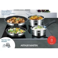 Batterie de cuisine Arthur Martin AM2493 8 pieces - Acier Inoxydable - Poignée amovible - Tous feux dont induction(m-3)